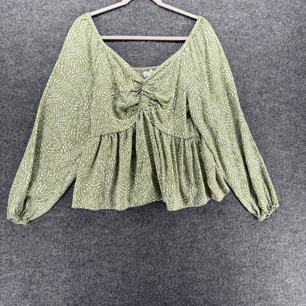 Japan Blouse Top Womens XL Green V-Neck Babydoll Coquette Romantic Feminine